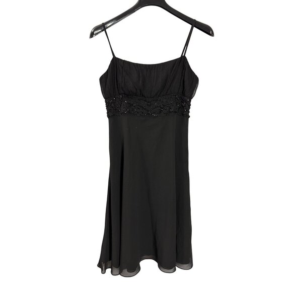 Vintage 90s After Dark Black Beaded Spaghetti Strap Midi Dress 12 Evening Wear - Picture 1 of 8